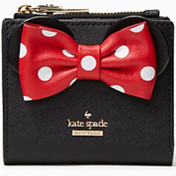 Kate Spade x Disney Minnie Mouse NWT Adalyn Black Polka Dot Bow Wallet - Picture 9 of 10